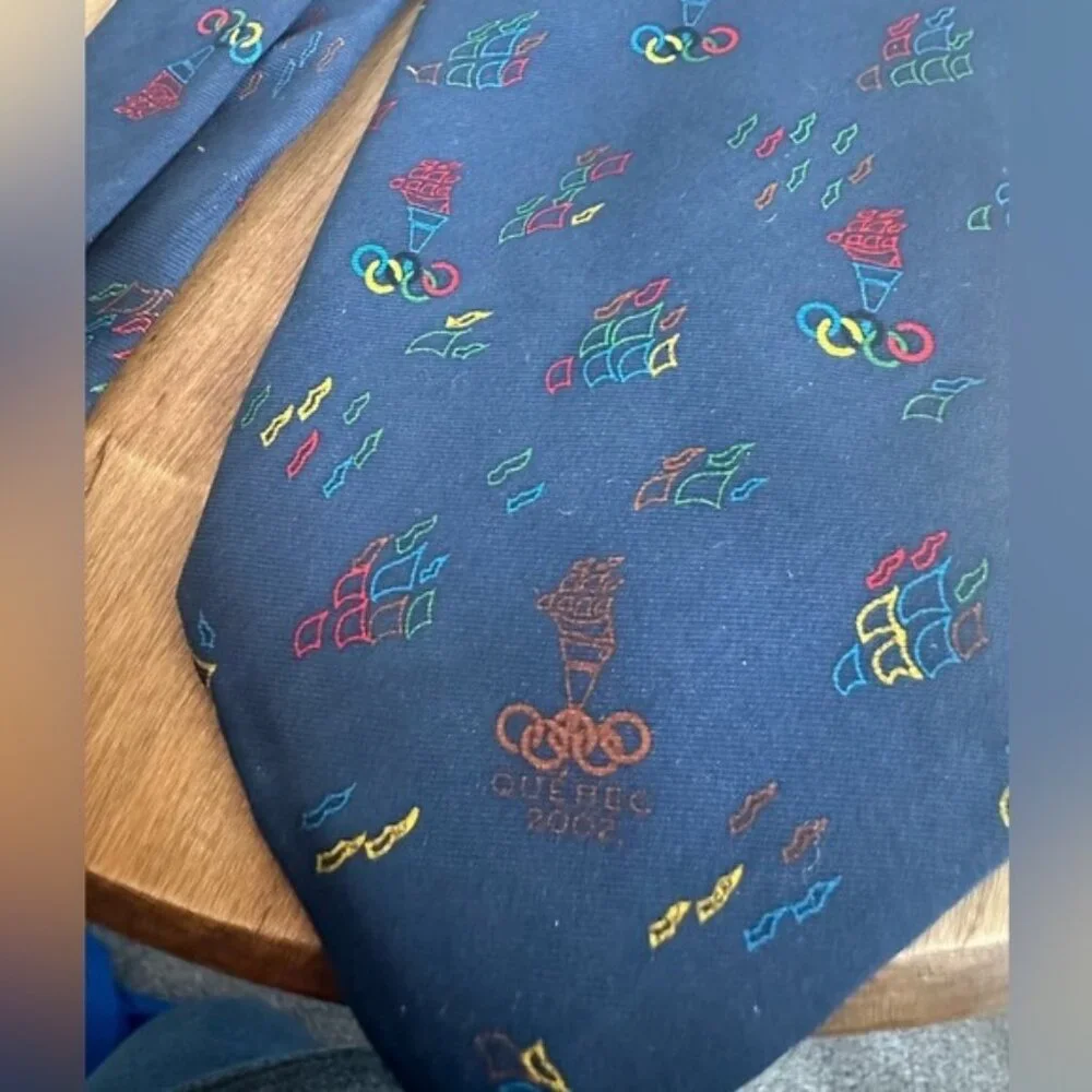 Varucci 100% Silk Tie Vintage Quebec 2002 Olympic Bid Merchandise Blue Torch